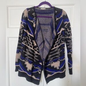 Miracle City Aztec Cardigan Sweater Open Front Tribal Boho Size S/M